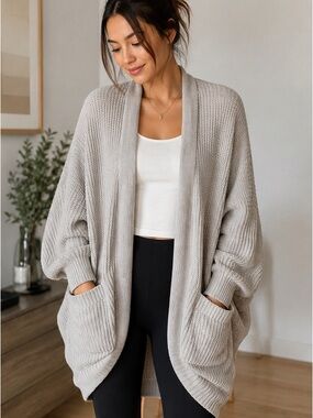 BDG Light Warm Gray Open-Front Cardigan